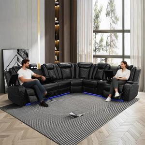 Power Reclining Sectional Sofa with LED & Wireless Charging