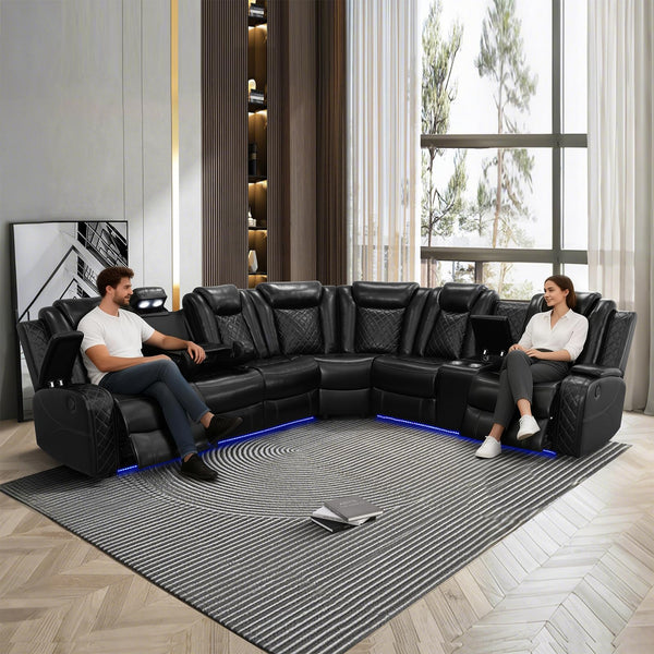 Power Reclining Sectional Sofa with LED & Wireless Charging
