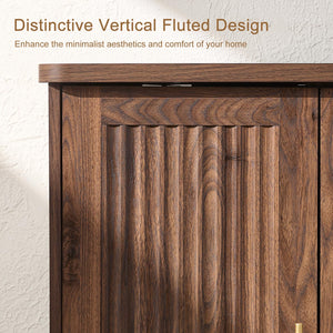 Fluted Sideboard Buffet Cabinet with 4 Doors & Adjustable Shelves