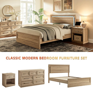 Queen Wood Bed Frame with Headboard, Footboard & RGB LED Light