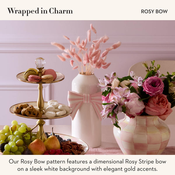 Pink Ceramic Bow Vase with Floral Accent