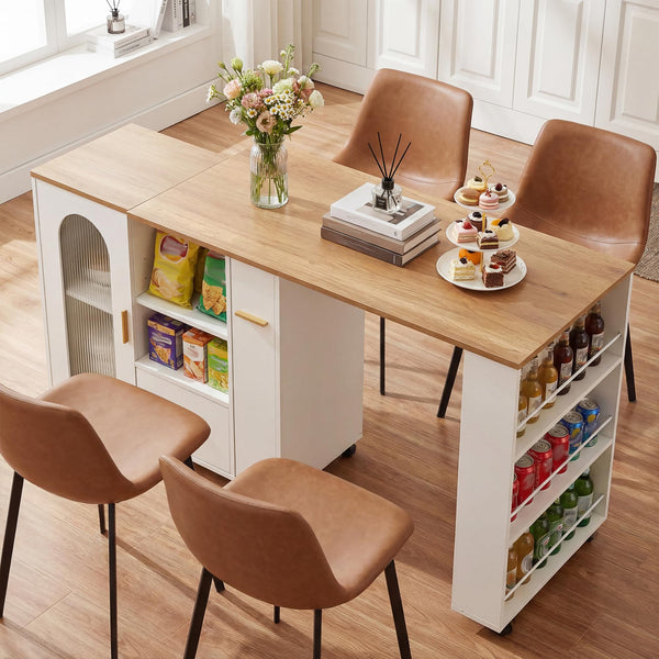 Rolling Kitchen Island with Extendable Table & Storage