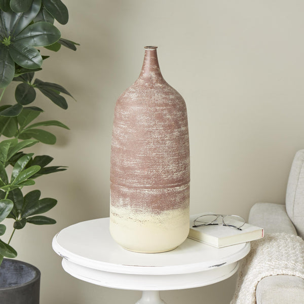 Large Round Iron Decorative Vase – Copper Ombre Farmhouse Centerpiece