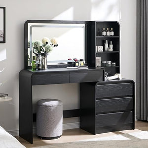 Vanity Desk with Mirror, Lights & 5 Drawers