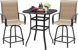 Outdoor Swivel Bar Stools Set – Metal Frame Patio Counter Height Chairs