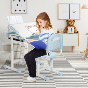 Kids Desk and Chair Set – Height Adjustable Study Desk with LED Lamp