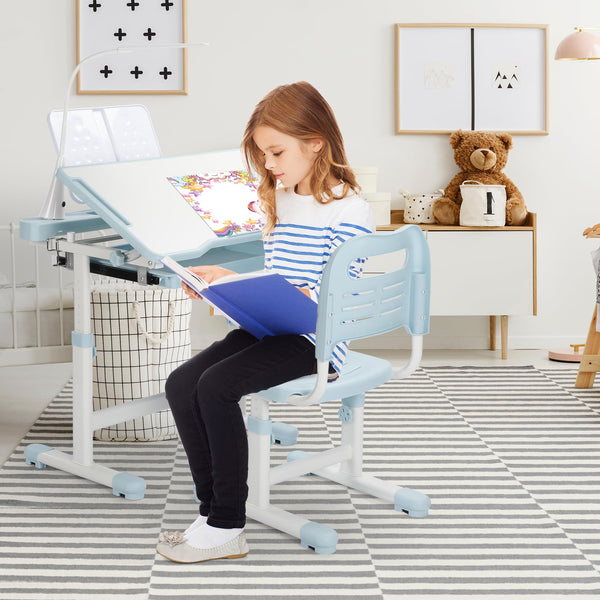 Kids Desk and Chair Set – Height Adjustable Study Desk with LED Lamp