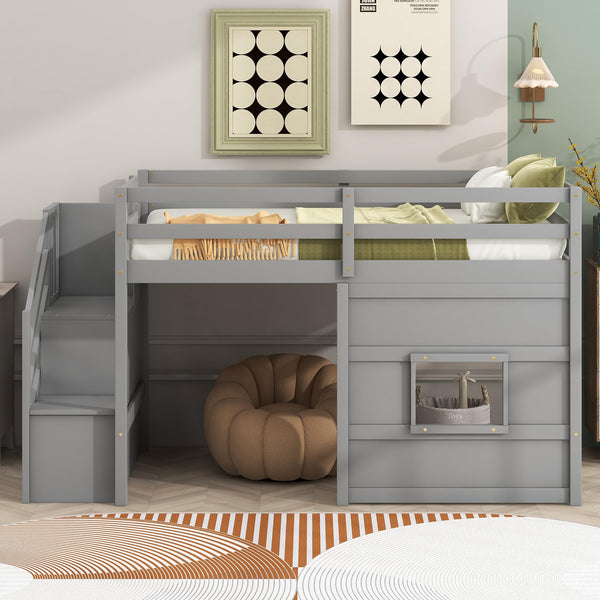 Twin Loft Bed with Storage Staircase & Underbed Space