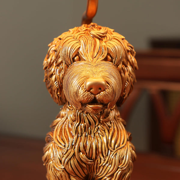 Resin Doodle Dog Table Lamp with Fabric Shade – Golden Sculptural Bedside Accent Light