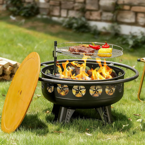 32-Inch Wood Burning Fire Pit with Swivel Cooking Grate