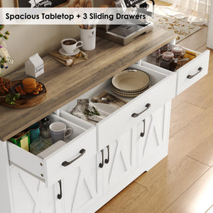 55" Farmhouse Buffet Cabinet with Drawers, Doors & Shelves