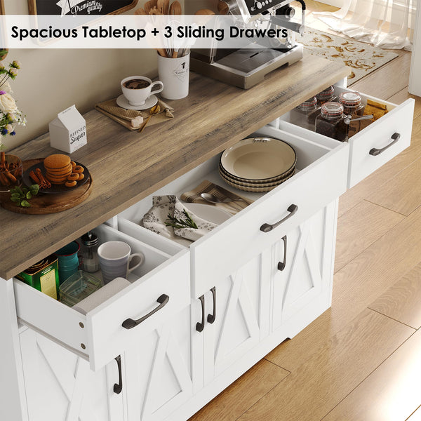 55" Farmhouse Buffet Cabinet with Drawers, Doors & Shelves
