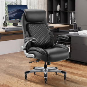 High Back Leather Executive Office Chair with Lumbar Support & Adjustable Headrest