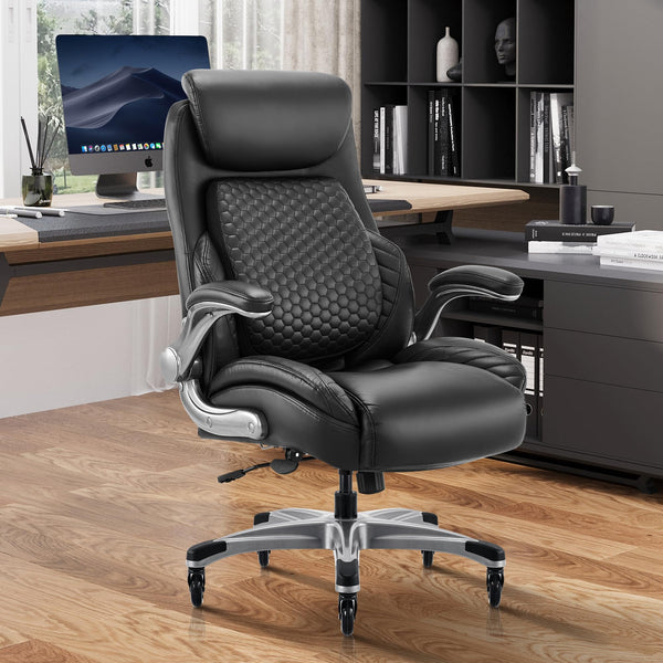 High Back Leather Executive Office Chair with Lumbar Support & Adjustable Headrest