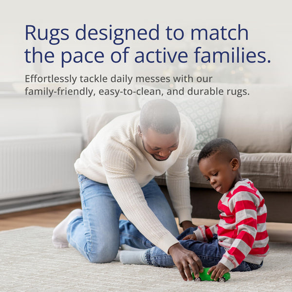 Beige Geometric Grid Area Rug – Medium Pile, Pet & Kid Friendly