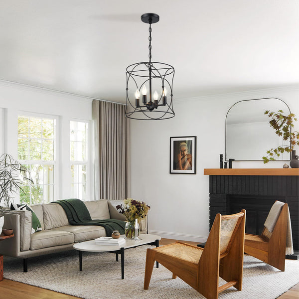 4-Light Black Metal Farmhouse Chandelier
