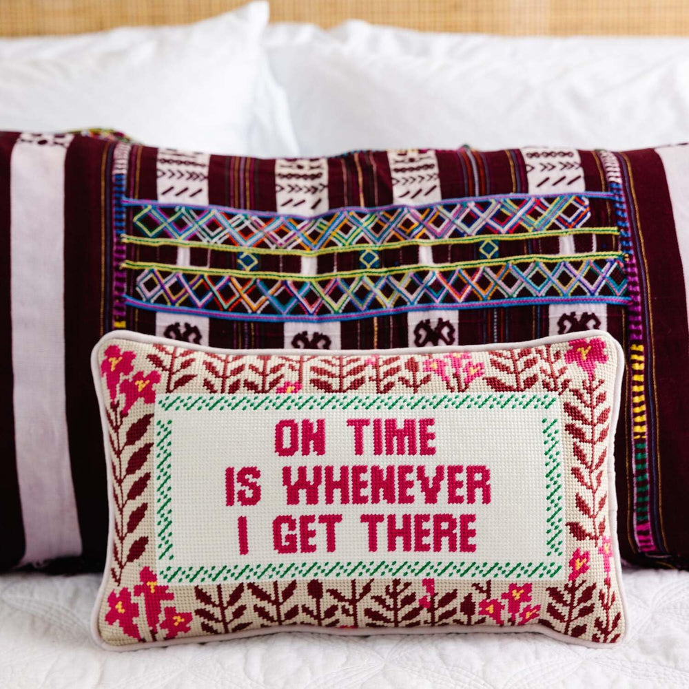 Needlepoint Decorative Throw Pillow – On Time
