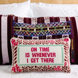 Needlepoint Decorative Throw Pillow – On Time