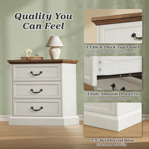 Farmhouse Nightstand with Charging Station & 3 Drawers