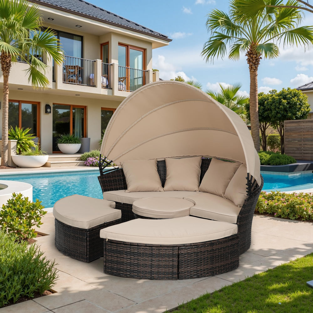 Outdoor Round Daybed with Retractable Canopy
