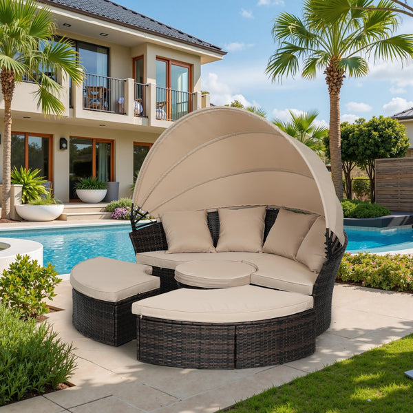 Outdoor Round Daybed with Retractable Canopy