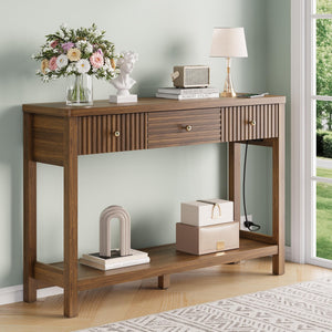 47-Inch Console Table with Charging Station, 3 Drawers & Open Shelf
