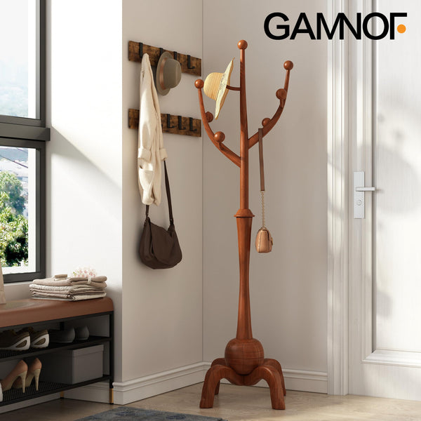 Freestanding Wood Coat Rack with 8 Hooks