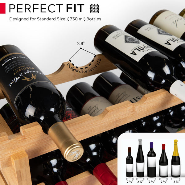 72-Bottle Stackable Bamboo Wine Rack, 8-Tier