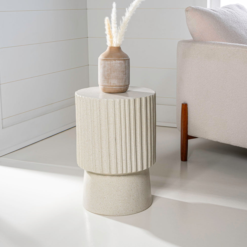 Round Tambour Accent Table – Terrazzo Finish