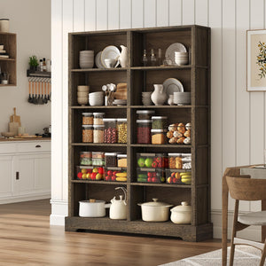 5-Tier Wood Bookcase, 47" Wide & 64" Tall with Storage