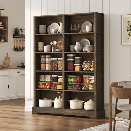 5-Tier Wood Bookcase, 47" Wide & 64" Tall with Storage