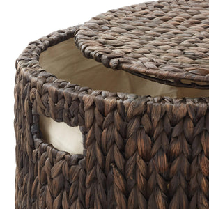 Casafield Round Rolling Storage Basket with Lid - Espresso, Handwoven Water Hyacinth Rolling Hamper Storage Bin on Wheels for Living Room, Bedroom, Bathroom, Laundry