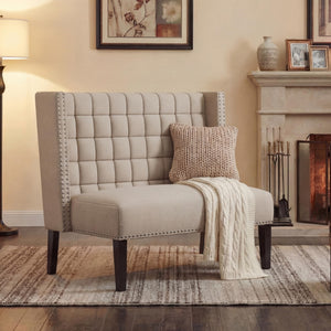 Upholstered Loveseat Bench with Back – Diamond Tufted Sofa Settee