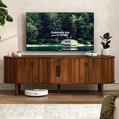 Mid-Century TV Stand with Sliding Doors & Storage Cabinets