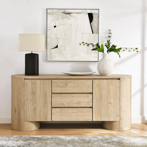 71-Inch Oval Wood Grain Sideboard with Doors and Drawers
