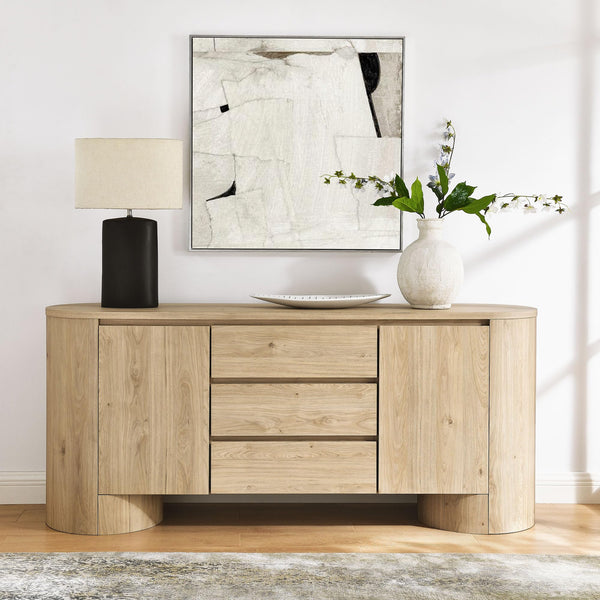 71-Inch Oval Wood Grain Sideboard with Doors and Drawers