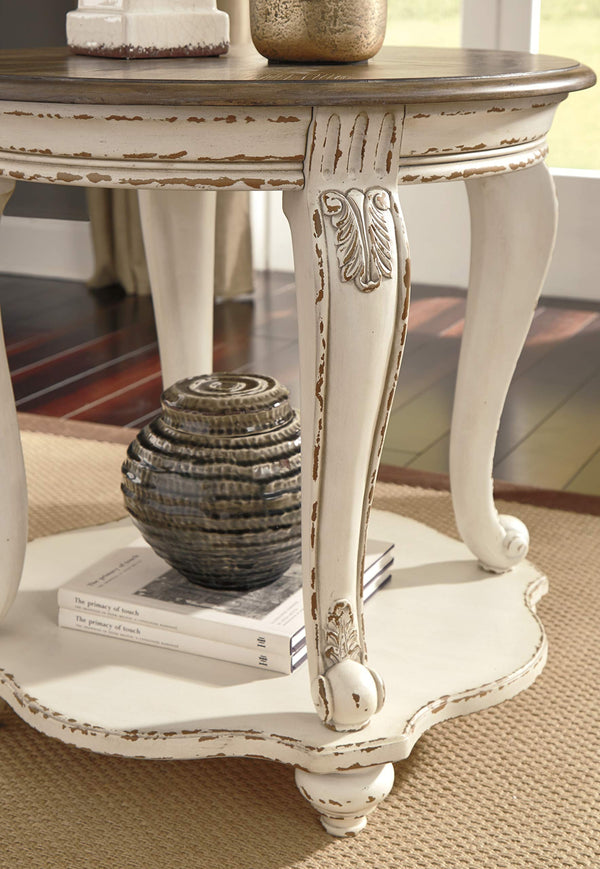 Round End Table – Cottage Style Side Table with Lower Shelf