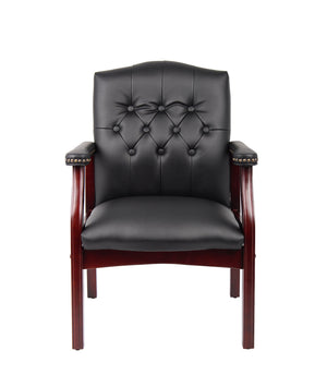 Traditional Vinyl Guest Chair with Mahogany Wood Base
