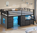 Twin Low Loft Bed with 7 Storage Drawers, LED Lights & Under-Bed Play Space