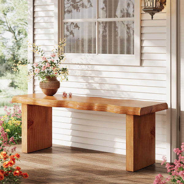47" Solid Pine Wood Bench – Farmhouse Entryway & Dining Bench