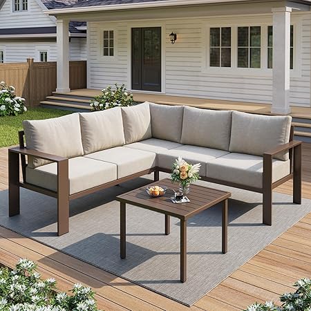 L-Shaped Outdoor Sectional Sofa Set with Coffee Table