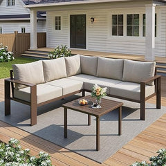 L-Shaped Outdoor Sectional Sofa Set with Coffee Table