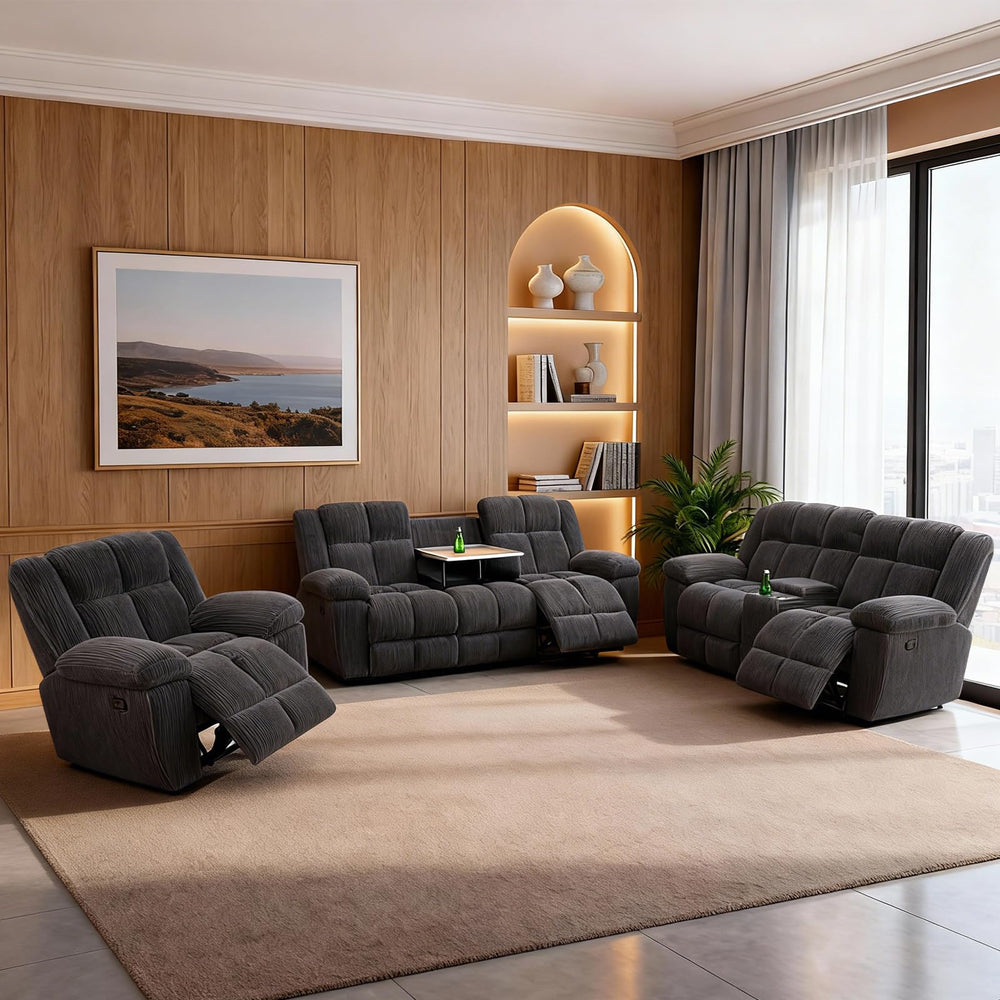 3-Piece Recliner Sofa Set with Storage & Cup Holders
