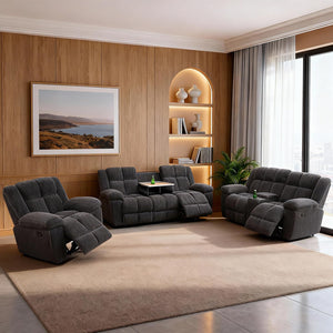 3-Piece Recliner Sofa Set with Storage & Cup Holders