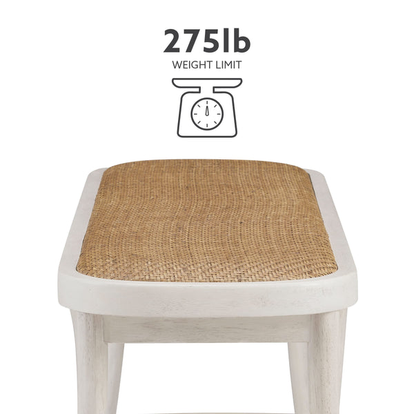 White Bentwood Bench with Rattan Seat