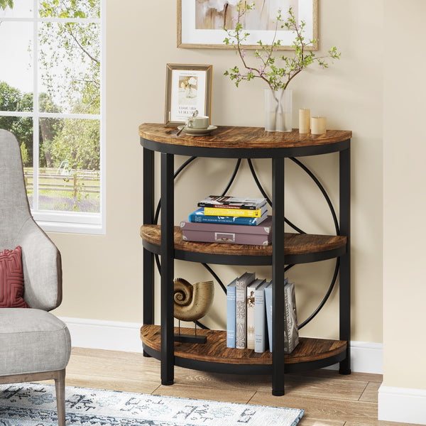 Half Round End Table with 3-Tier Shelves – Set of 2
