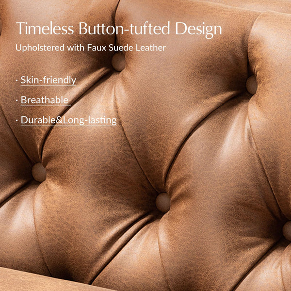 84" Faux Leather Button-Tufted 3-Seater Sofa with Metal Legs