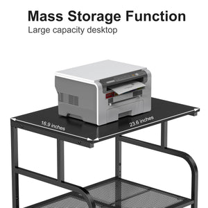 Mobile Printer Stand with 3-Tier Shelf & Large Desktop