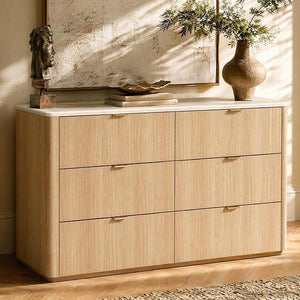 6-Drawer Bedroom Dresser with Faux Travertine Top
