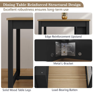 HLR 3-Piece Dining Table Set for 2 Person, Small Farmhouse Kitchen Table with 2 Bar Stools, Wood Dinner Table with Storage Shelves for Dining Room, Apartment, Small Space, Breakfast Nook, Black